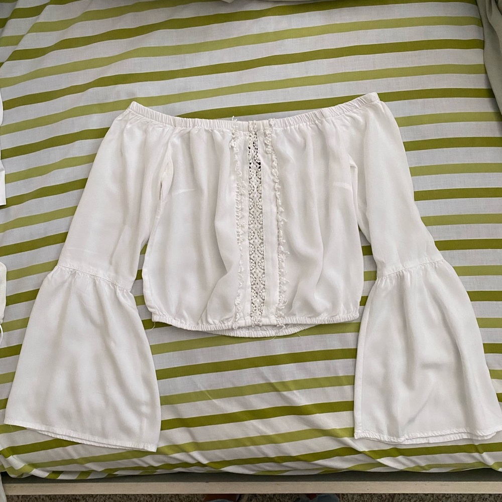 Rue21 White Crop Off-Shoulder Blouse with Lace